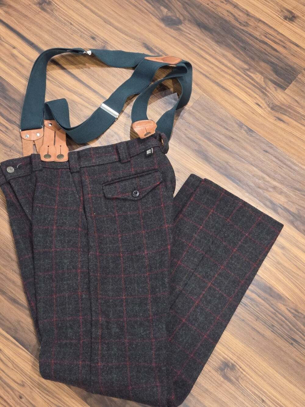 Heavy Wool Plaid Work Pants Big Bill Tweed Windowpane Mens Sz 32x33 Vtg